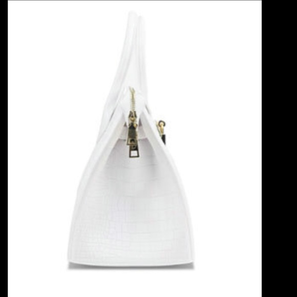 Vegan Matte White Crocodile Handbag Tote Purse - Picture 5 of 7